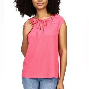 Michael Kors size Large Rose Pink Ruched Tie Front Cap Sleeve Blouse